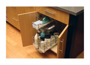 Kitchen Cabinet with Cleaning Supply Storage Rack