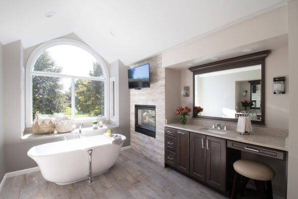 Master Bath with TV and Fireplace